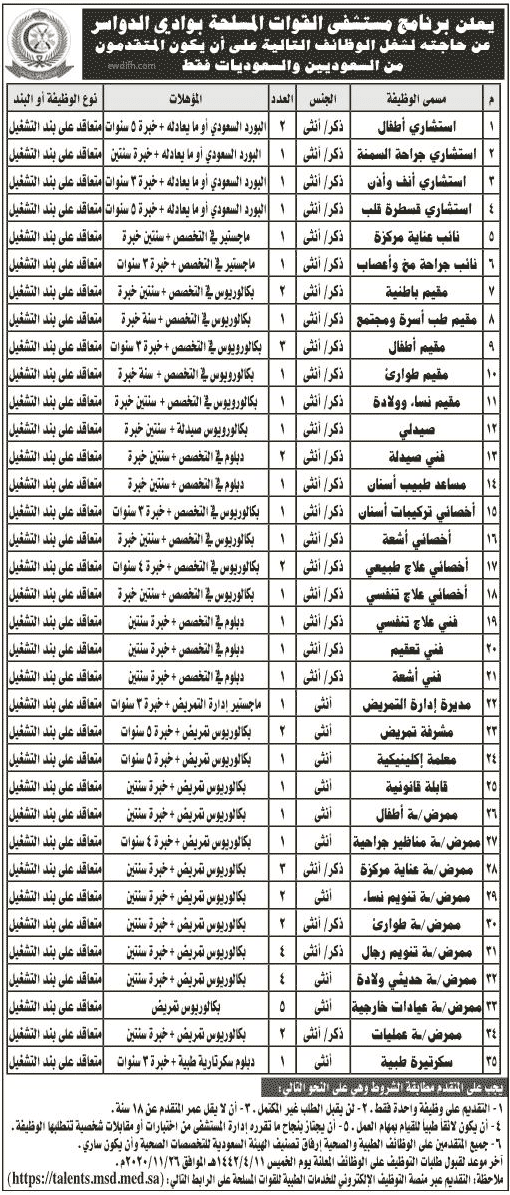 العسكري بوادي الدواسر المستشفى 57 وظيفة